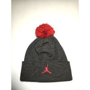 Michael Jordan Knit Beanie Hat Cap Boys Women One Size Gray Red Jump Man Pom Pom